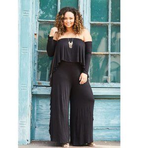 Boat Neck Off the Shoulder  Wide Leg Jumpsuit